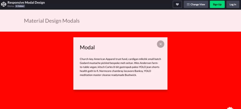 Responsive Material Design Modals Screenshot