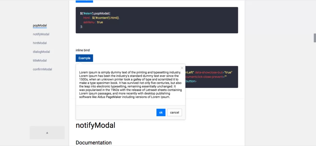 popModal screenshot